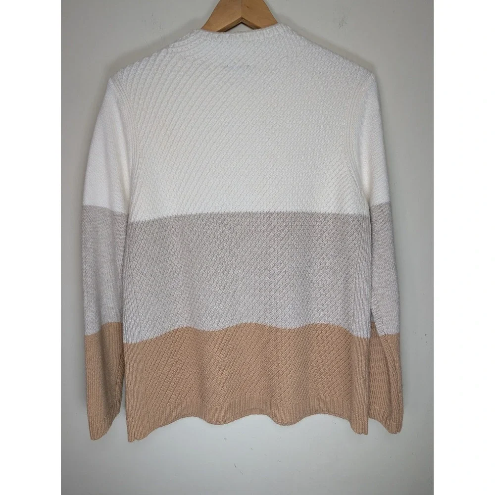 Talbots Womens Medium Colorblock Sweater Neutral Button‎ Shoulder Textured Knit